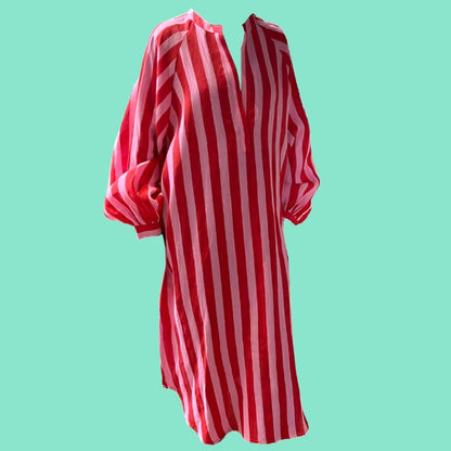 Cabana Stripe Linen Kaftan, ROSA