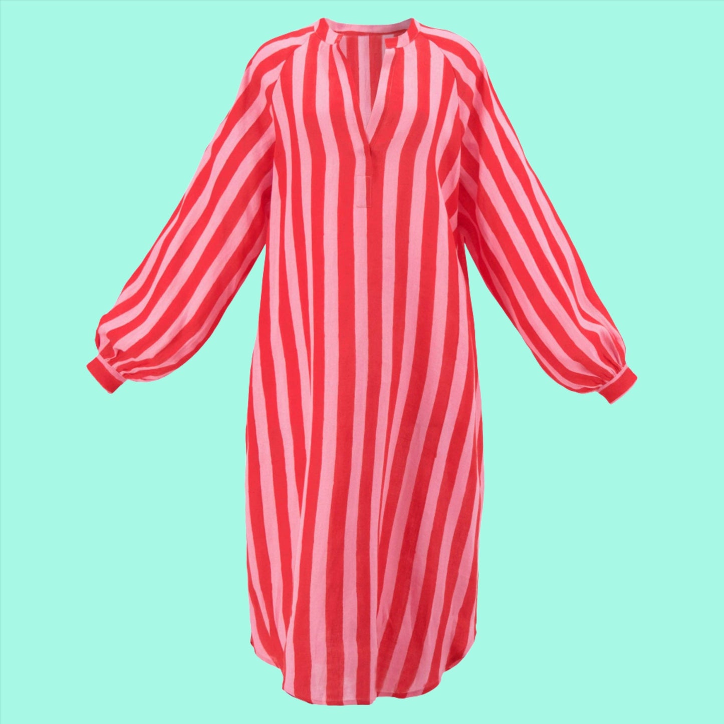 Cabana Stripe Linen Kaftan, ROSA