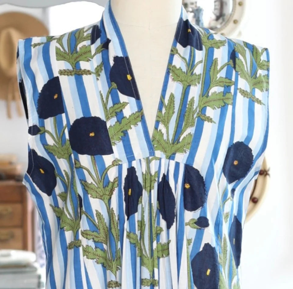 Striped Sleeveless Poppy Dress - BLUE