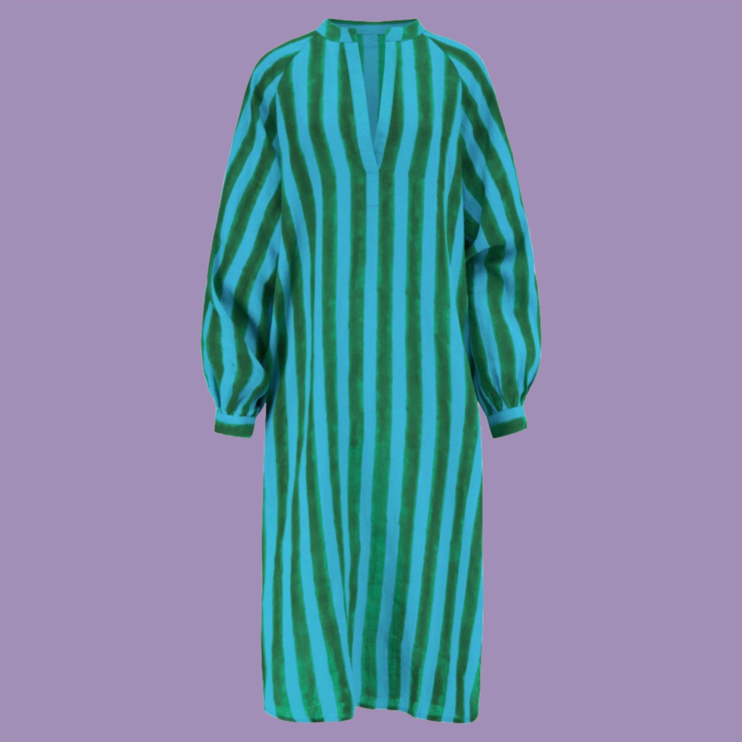 Cabana Stripe Linen Kaftan, AQUA