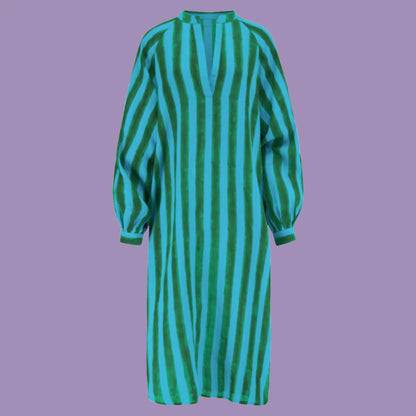 Cabana Stripe Linen Kaftan, AQUA